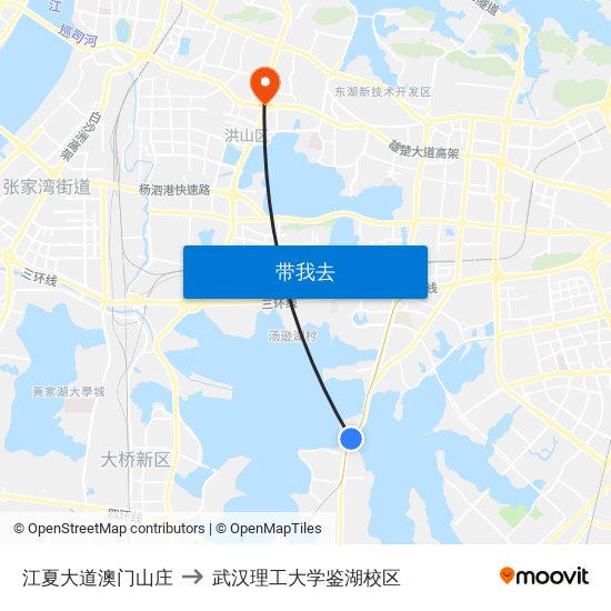 江夏大道澳门山庄 to 武汉理工大学鉴湖校区 map