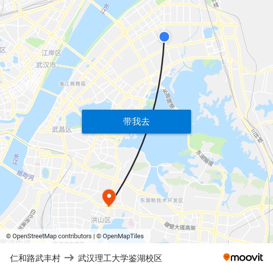 仁和路武丰村 to 武汉理工大学鉴湖校区 map