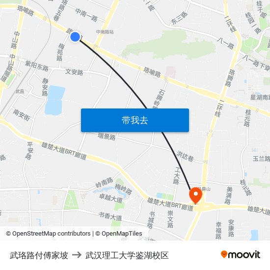 武珞路付傅家坡 to 武汉理工大学鉴湖校区 map