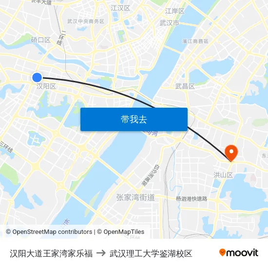 汉阳大道王家湾家乐福 to 武汉理工大学鉴湖校区 map