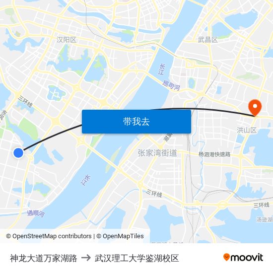 神龙大道万家湖路 to 武汉理工大学鉴湖校区 map