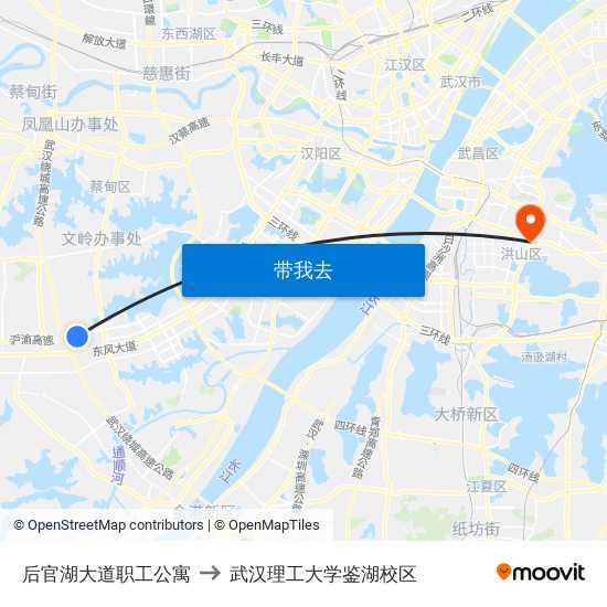 后官湖大道职工公寓 to 武汉理工大学鉴湖校区 map