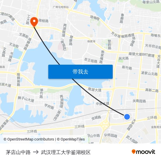 茅店山中路 to 武汉理工大学鉴湖校区 map