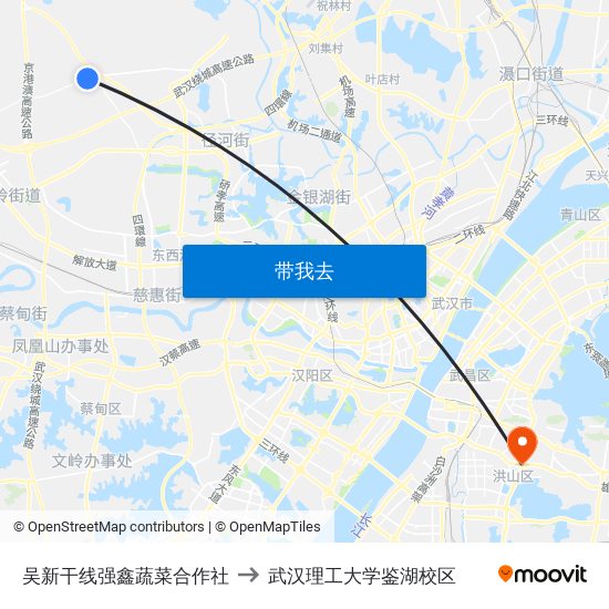 吴新干线强鑫蔬菜合作社 to 武汉理工大学鉴湖校区 map