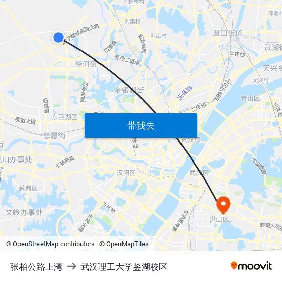 张柏公路上湾 to 武汉理工大学鉴湖校区 map