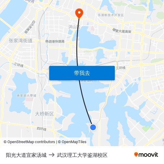 阳光大道宜家汤城 to 武汉理工大学鉴湖校区 map