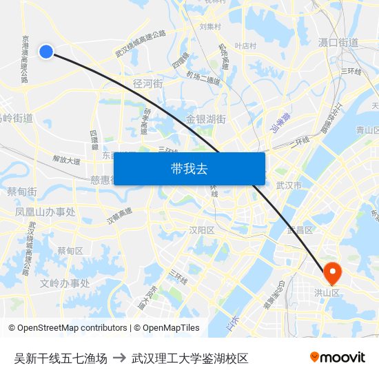 吴新干线五七渔场 to 武汉理工大学鉴湖校区 map