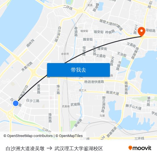 白沙洲大道凌吴墩 to 武汉理工大学鉴湖校区 map