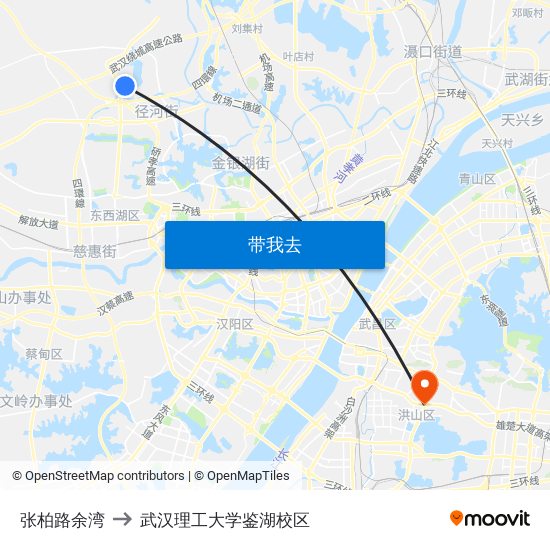 张柏路余湾 to 武汉理工大学鉴湖校区 map