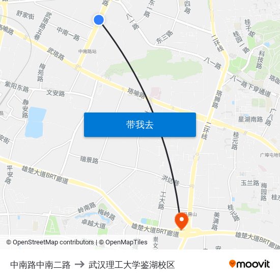 中南路中南二路 to 武汉理工大学鉴湖校区 map