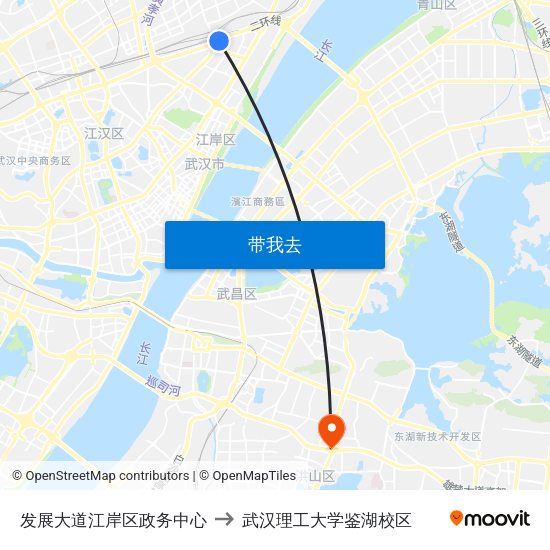 发展大道江岸区政务中心 to 武汉理工大学鉴湖校区 map