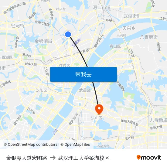 金银潭大道宏图路 to 武汉理工大学鉴湖校区 map
