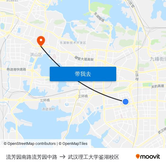 流芳园南路流芳园中路 to 武汉理工大学鉴湖校区 map