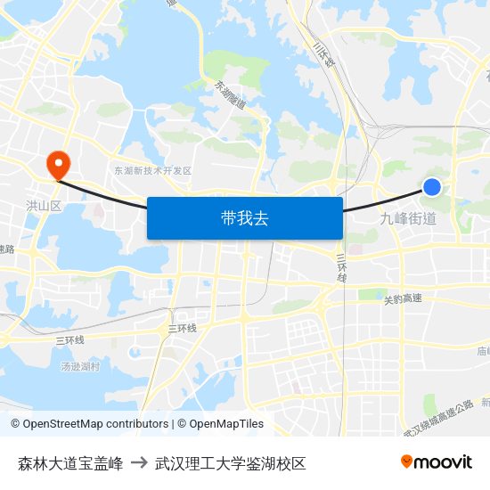 森林大道宝盖峰 to 武汉理工大学鉴湖校区 map