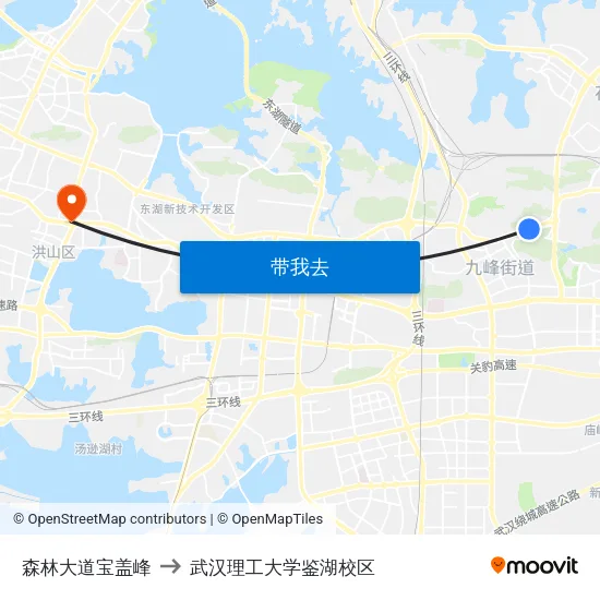 森林大道宝盖峰 to 武汉理工大学鉴湖校区 map