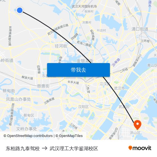 东柏路九泰驾校 to 武汉理工大学鉴湖校区 map