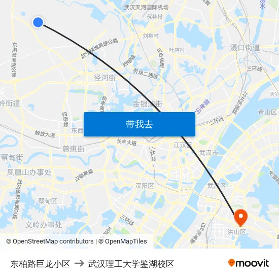 东柏路巨龙小区 to 武汉理工大学鉴湖校区 map