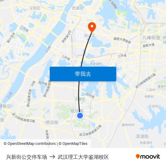 兴新街公交停车场 to 武汉理工大学鉴湖校区 map