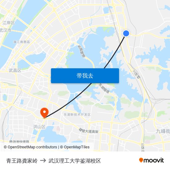 青王路龚家岭 to 武汉理工大学鉴湖校区 map