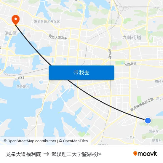 龙泉大道福利院 to 武汉理工大学鉴湖校区 map