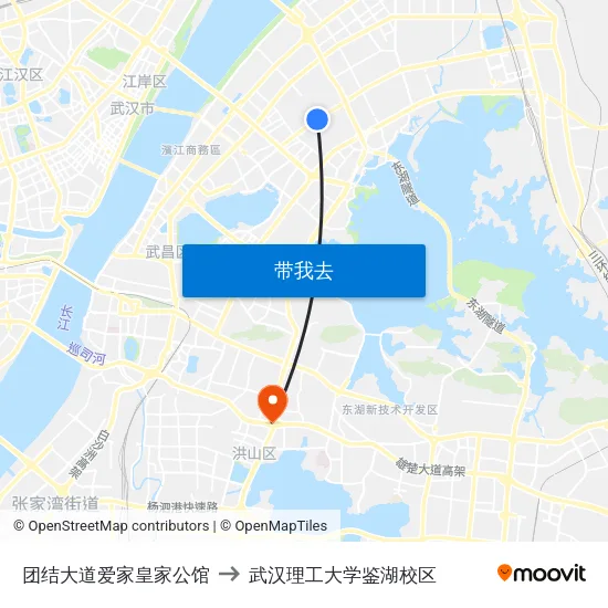 团结大道爱家皇家公馆 to 武汉理工大学鉴湖校区 map