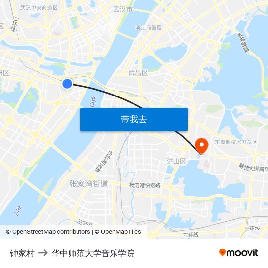 钟家村 to 华中师范大学音乐学院 map