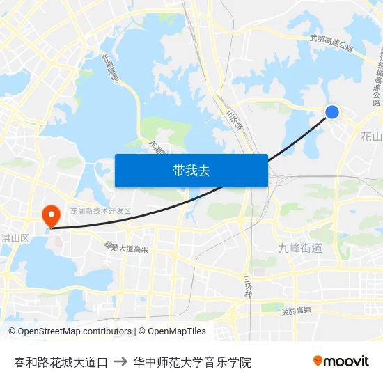 春和路花城大道口 to 华中师范大学音乐学院 map