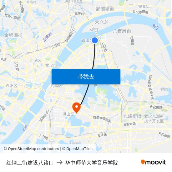 红钢二街建设八路口 to 华中师范大学音乐学院 map