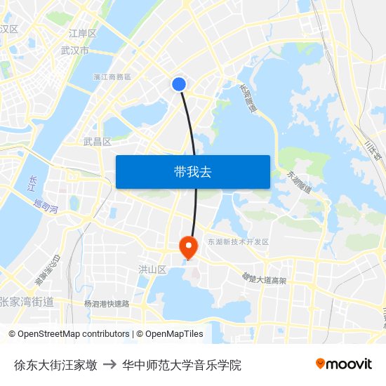 徐东大街汪家墩 to 华中师范大学音乐学院 map