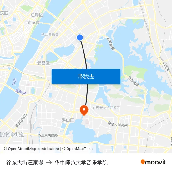 徐东大街汪家墩 to 华中师范大学音乐学院 map