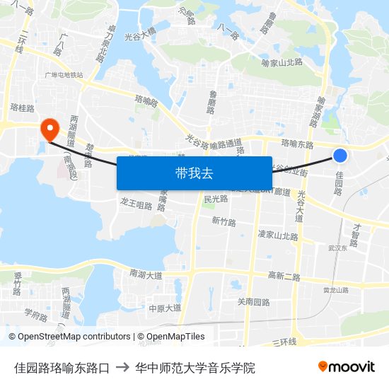 佳园路珞喻东路口 to 华中师范大学音乐学院 map