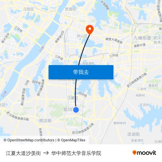 江夏大道沙羡街 to 华中师范大学音乐学院 map