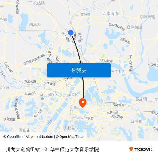 川龙大道编组站 to 华中师范大学音乐学院 map