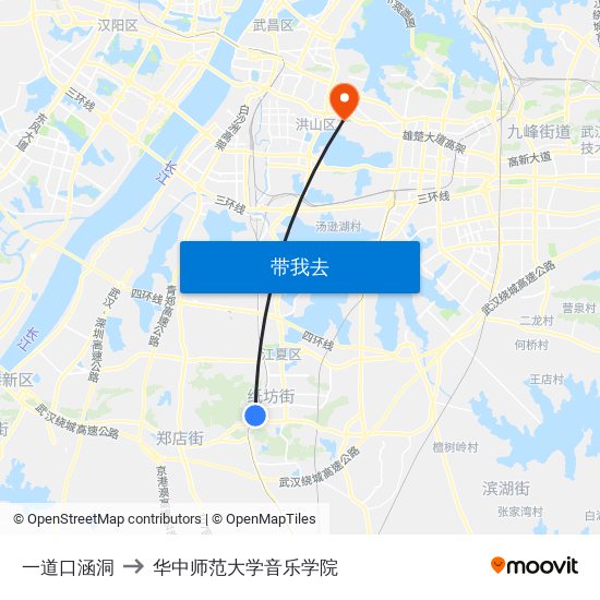 一道口涵洞 to 华中师范大学音乐学院 map