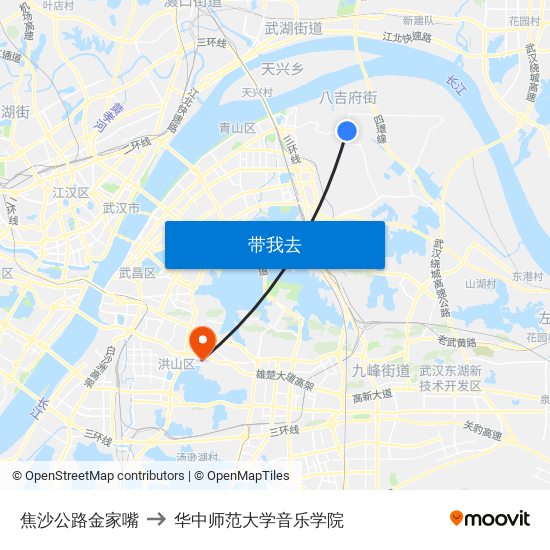 焦沙公路金家嘴 to 华中师范大学音乐学院 map