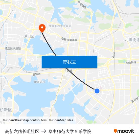 高新六路长咀社区 to 华中师范大学音乐学院 map