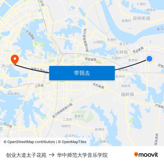 创业大道太子花苑 to 华中师范大学音乐学院 map