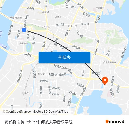 黄鹤楼南路 to 华中师范大学音乐学院 map