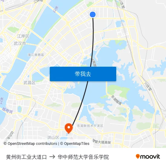 黄州街工业大道口 to 华中师范大学音乐学院 map