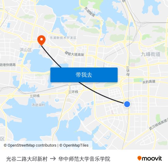 光谷二路大邱新村 to 华中师范大学音乐学院 map