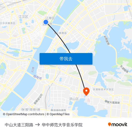 中山大道三阳路 to 华中师范大学音乐学院 map