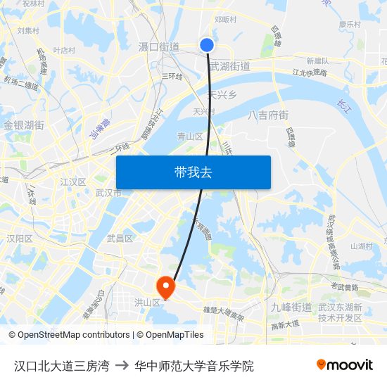 汉口北大道三房湾 to 华中师范大学音乐学院 map