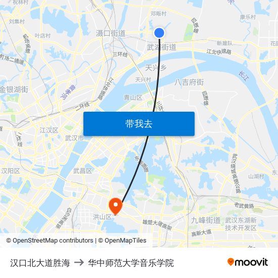 汉口北大道胜海 to 华中师范大学音乐学院 map