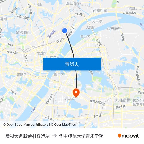 后湖大道新荣村客运站 to 华中师范大学音乐学院 map