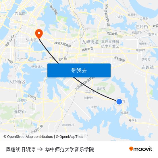 凤莲线旧胡湾 to 华中师范大学音乐学院 map