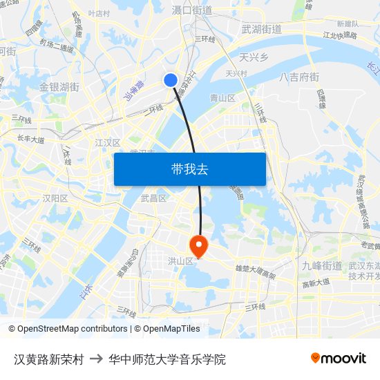 汉黄路新荣村 to 华中师范大学音乐学院 map