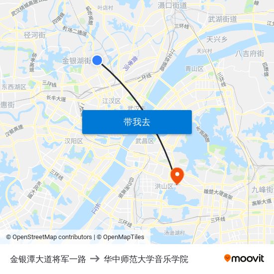 金银潭大道将军一路 to 华中师范大学音乐学院 map