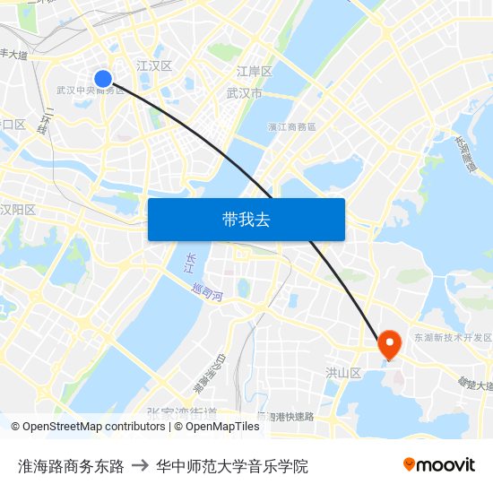 淮海路商务东路 to 华中师范大学音乐学院 map