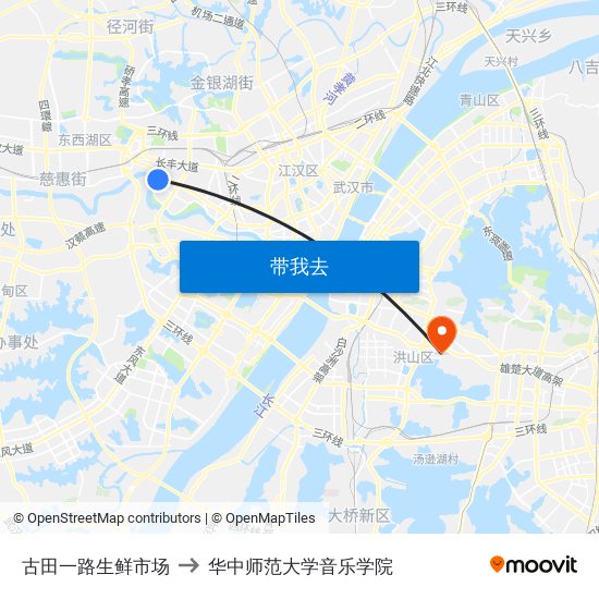 古田一路生鲜市场 to 华中师范大学音乐学院 map