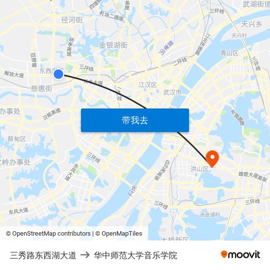 三秀路东西湖大道 to 华中师范大学音乐学院 map